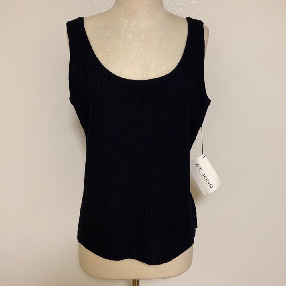 St John Vintage Black Knit Sleeveless Retro 60’s Top L